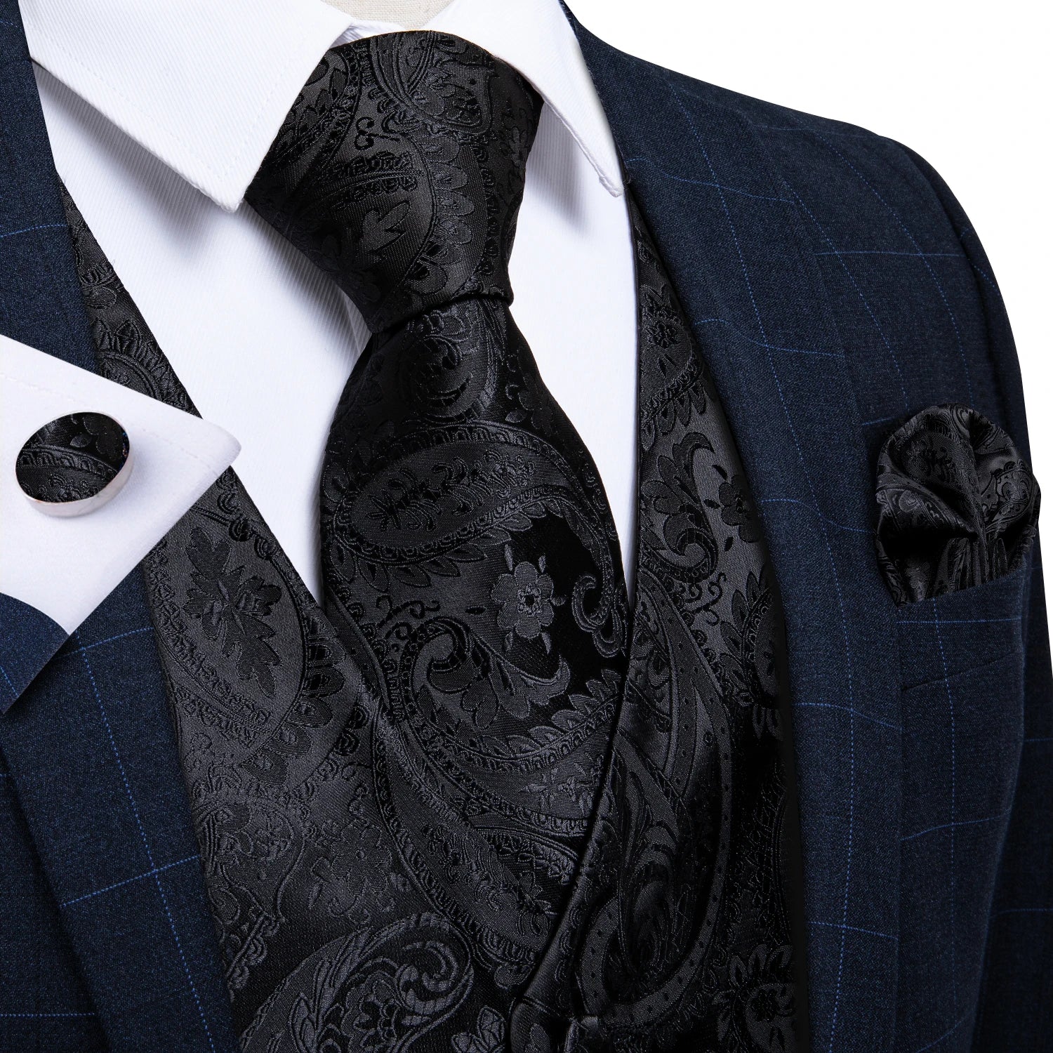 Classic Formal Black Paisley Waistcoat Set