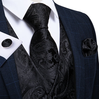 Classic Formal Black Paisley Waistcoat Set
