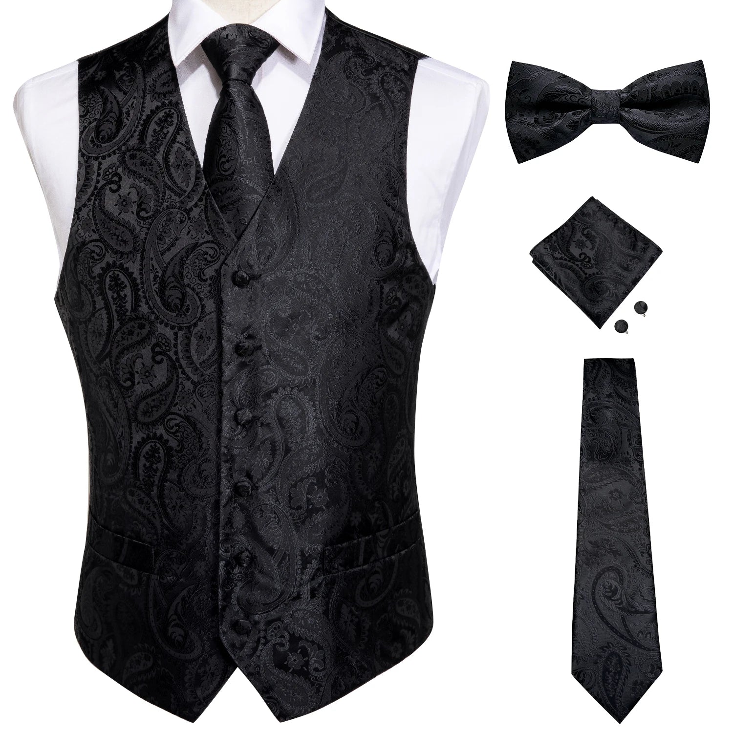 Classic Formal Black Paisley Waistcoat Set