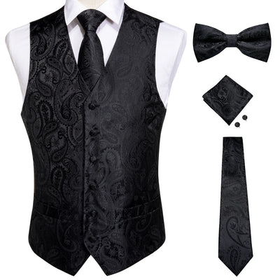Classic Formal Black Paisley Waistcoat Set