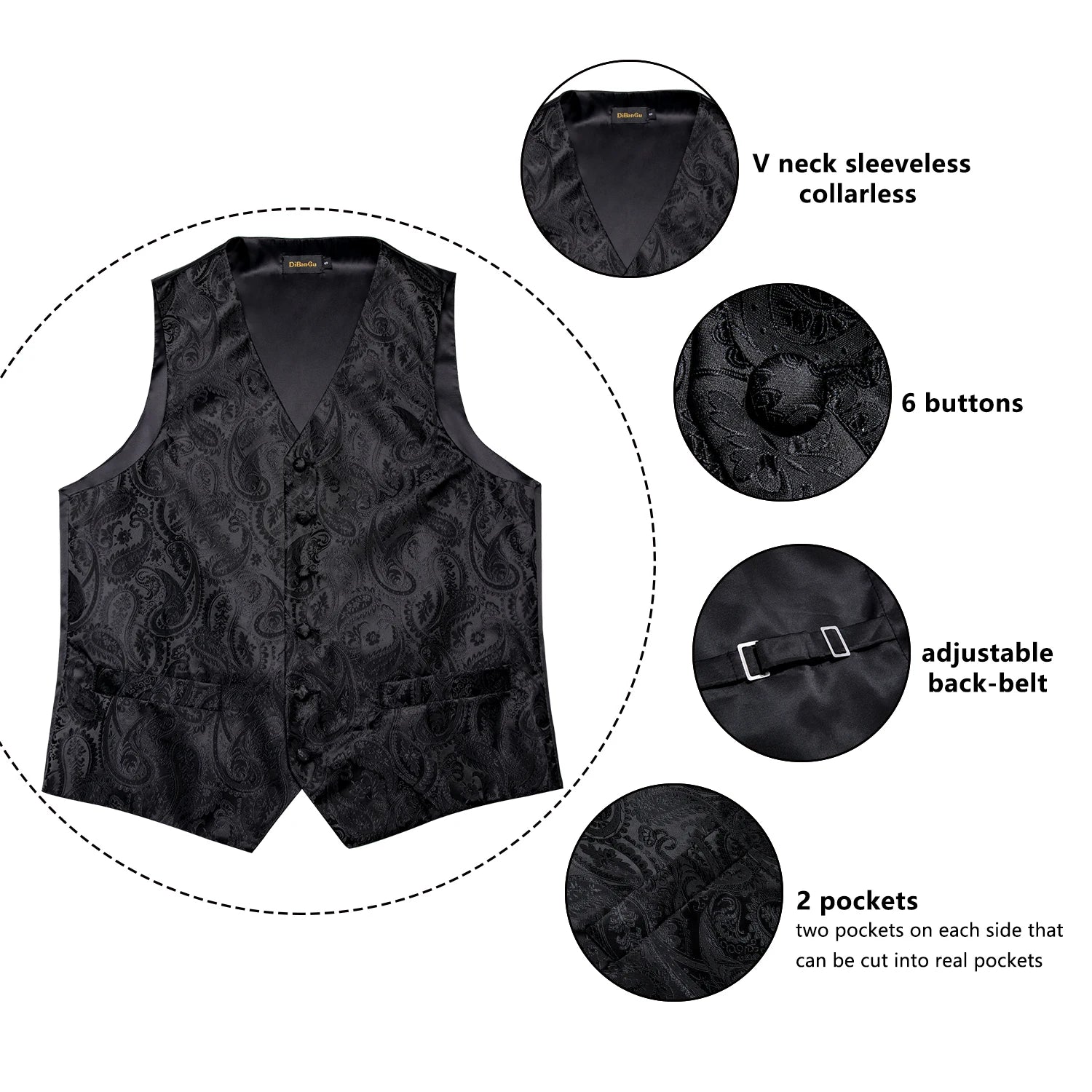 Classic Formal Black Paisley Waistcoat Set