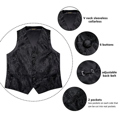 Classic Formal Black Paisley Waistcoat Set