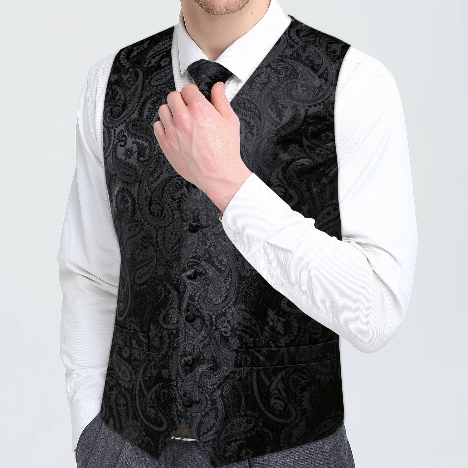 Classic Formal Black Paisley Waistcoat Set